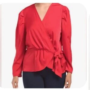 NWT Adiva Elegant Red Faux Wrap Blouse Size 2X
